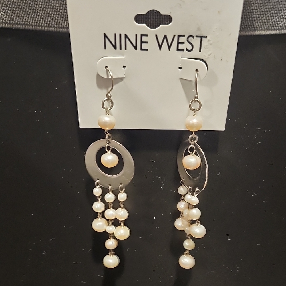 Nine West Silver and Cream Pearl Drop Earrings